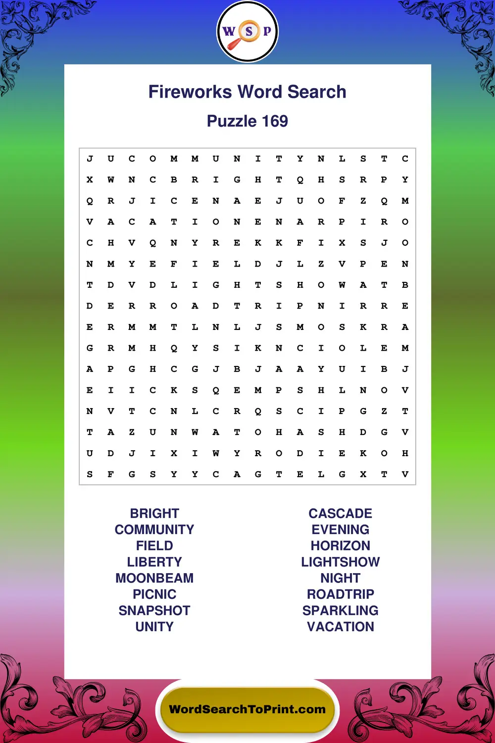 Fireworks Word Search Puzzle 169