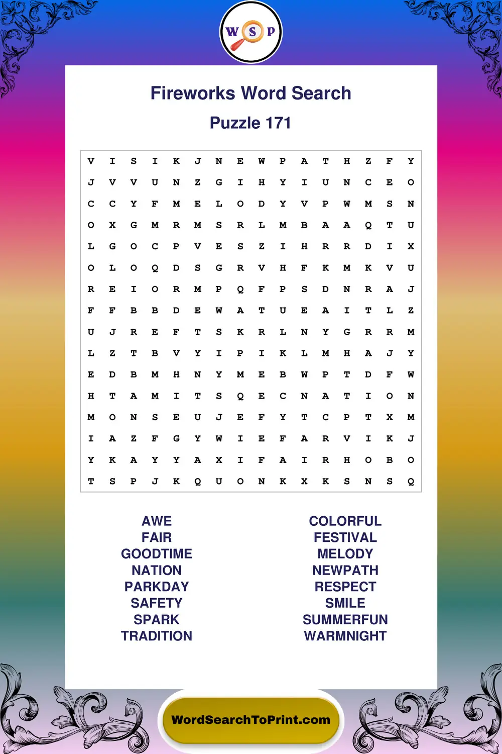 Fireworks Word Search Puzzle 171