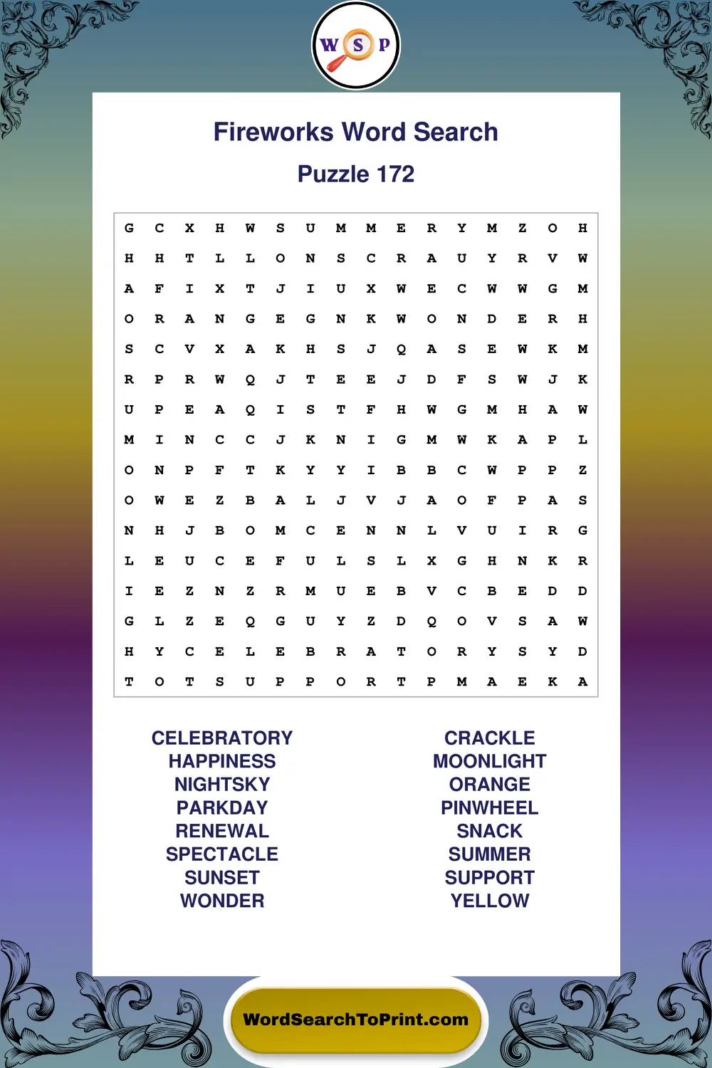 Fireworks Word Search Puzzle 172