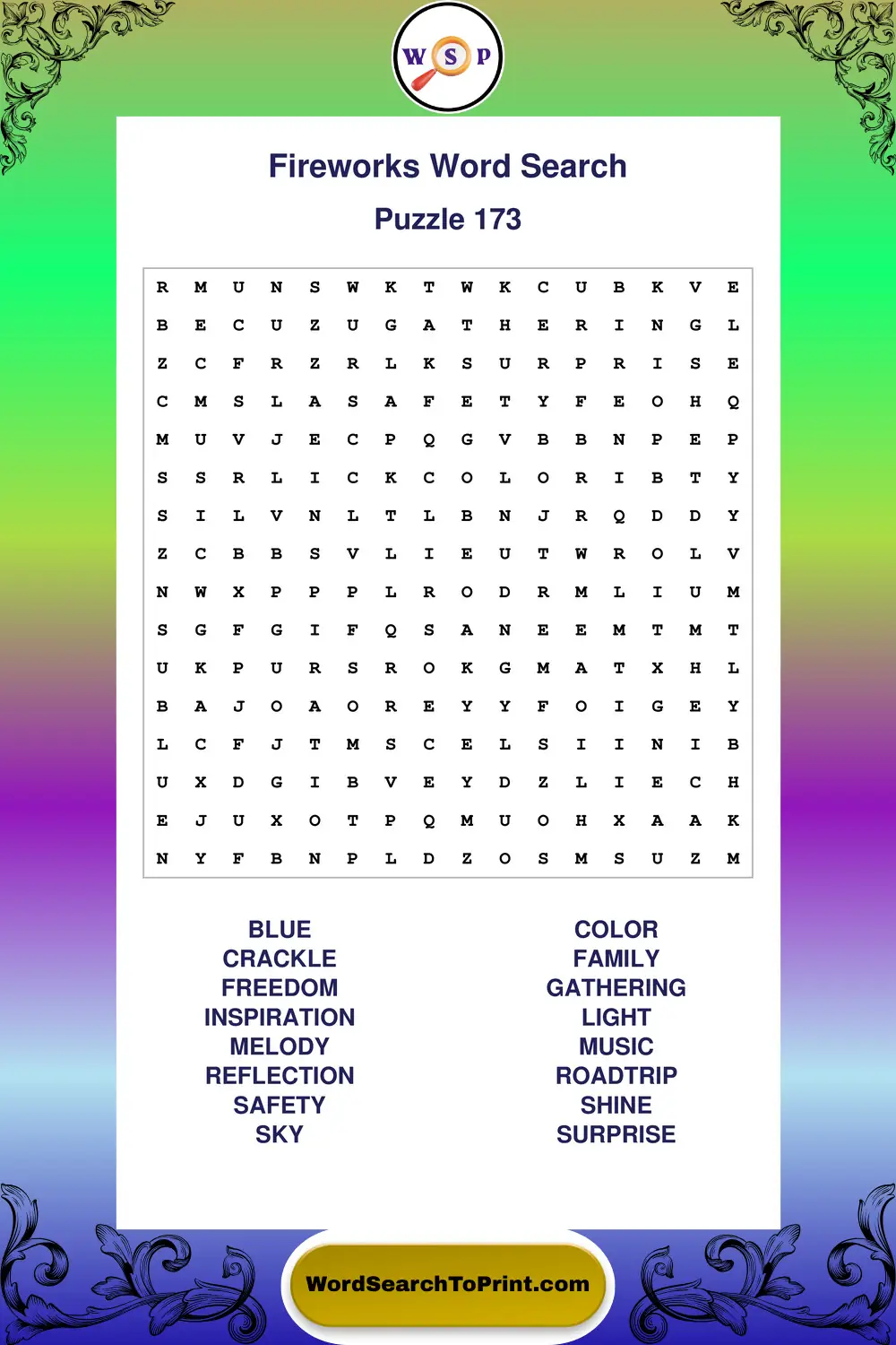 Fireworks Word Search Puzzle 173