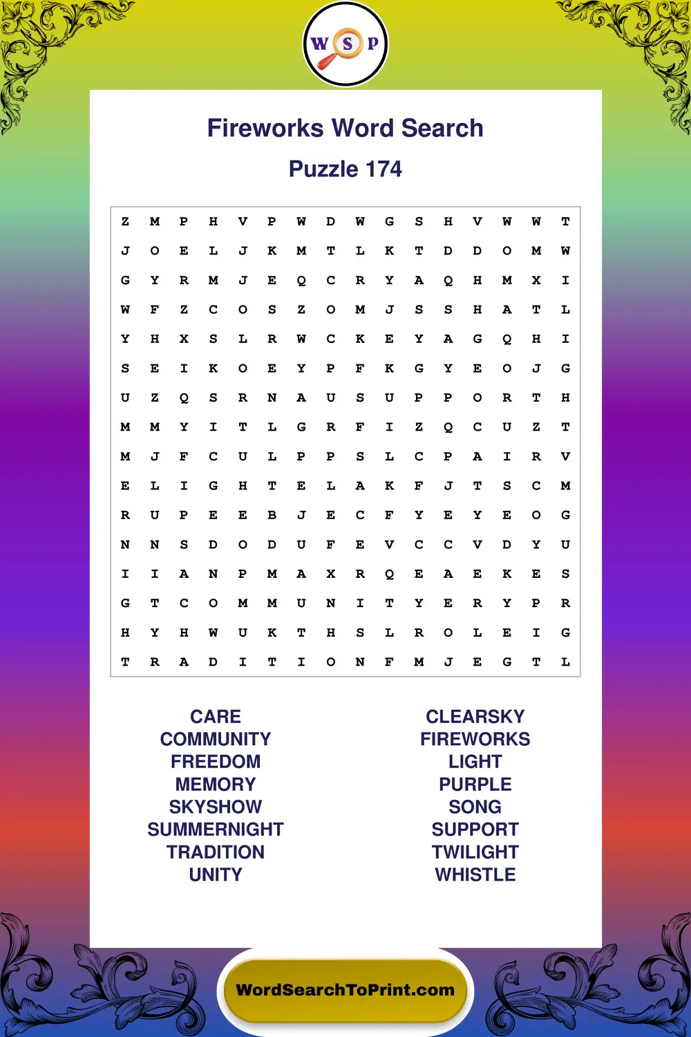 Fireworks Word Search Puzzle 174