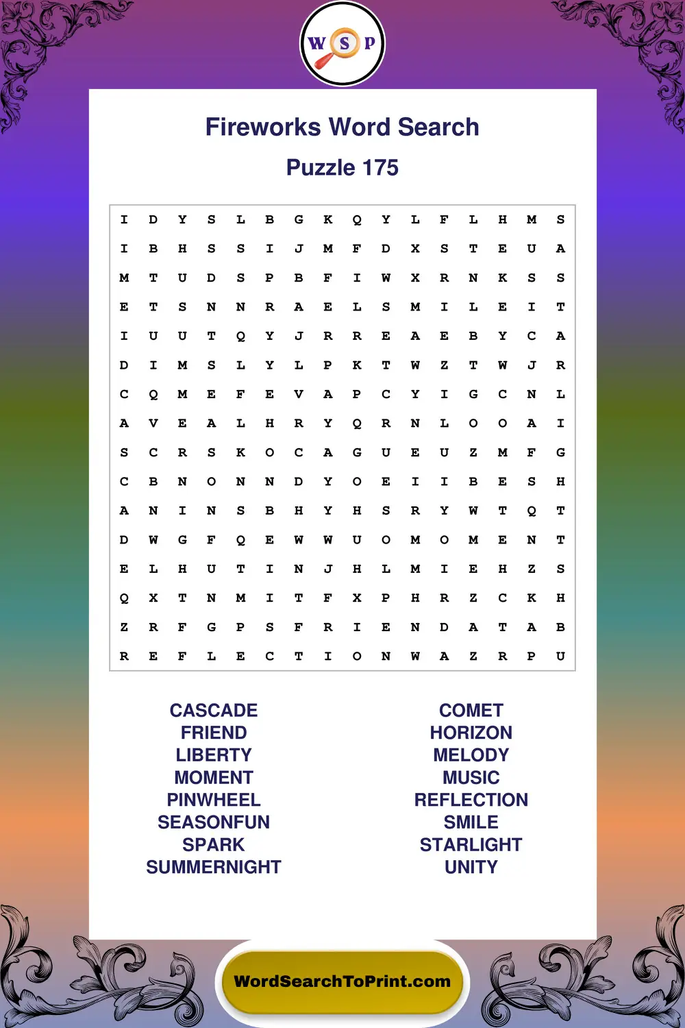 Fireworks Word Search Puzzle 175