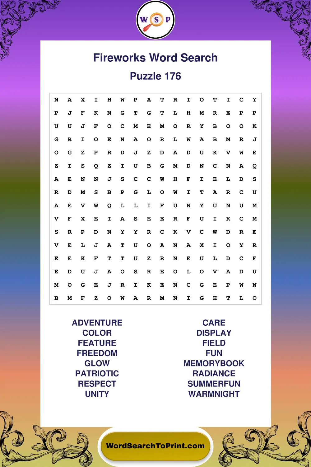 Fireworks Word Search Puzzle 176