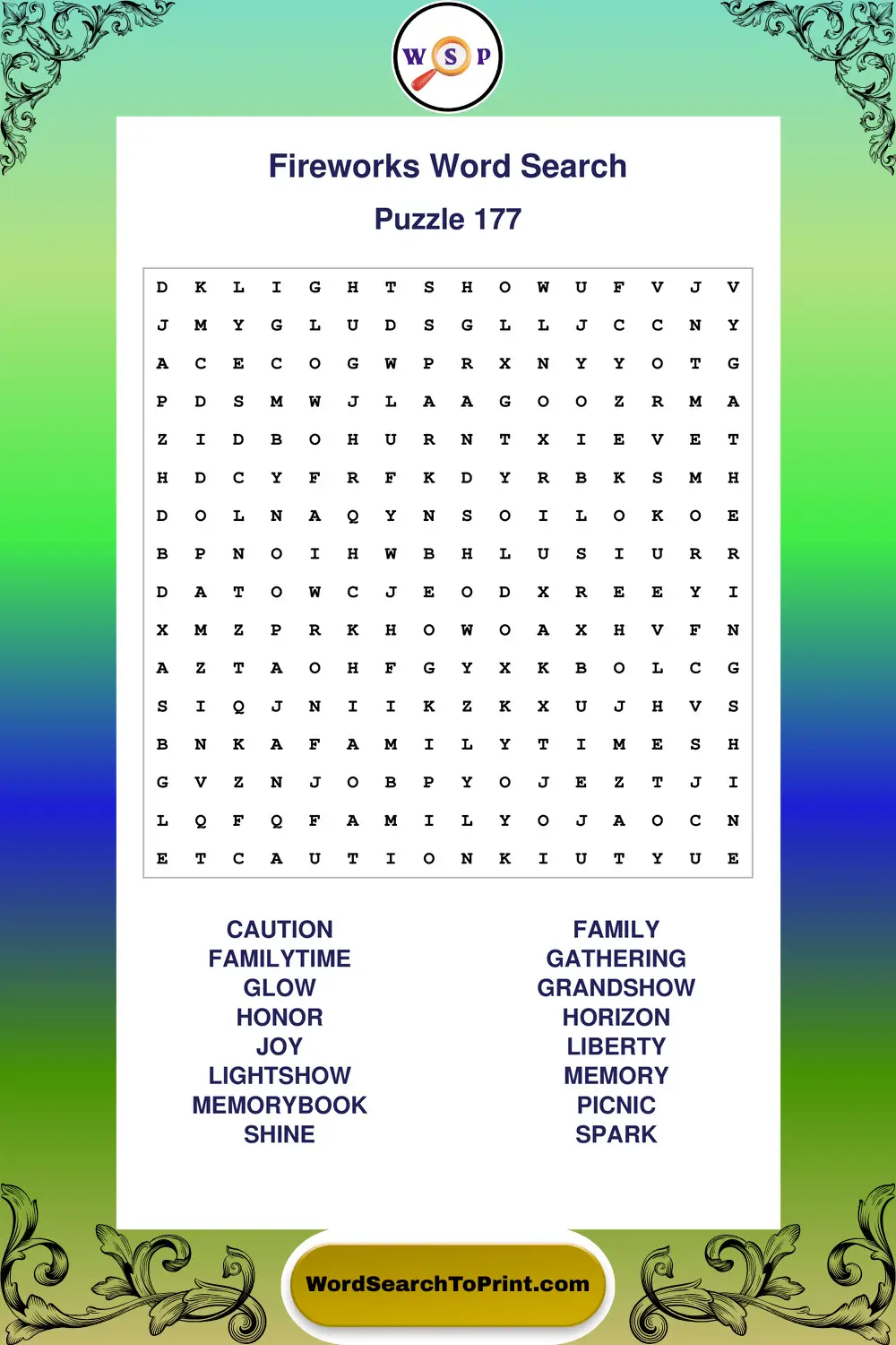 Fireworks Word Search Puzzle 177
