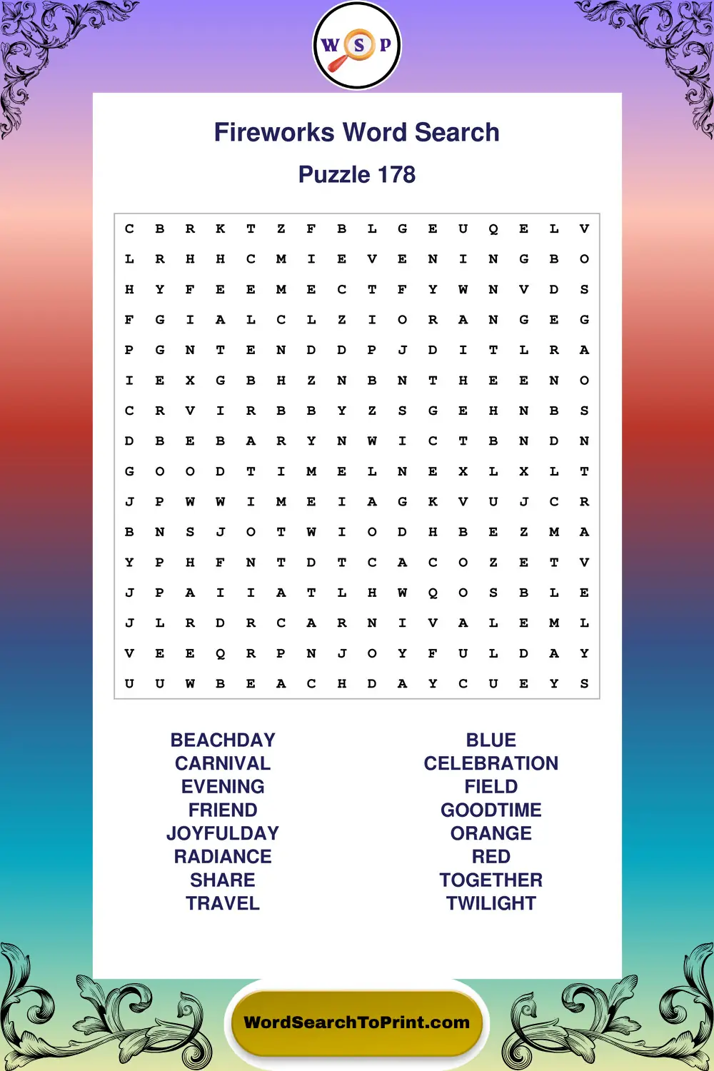 Fireworks Word Search Puzzle 178