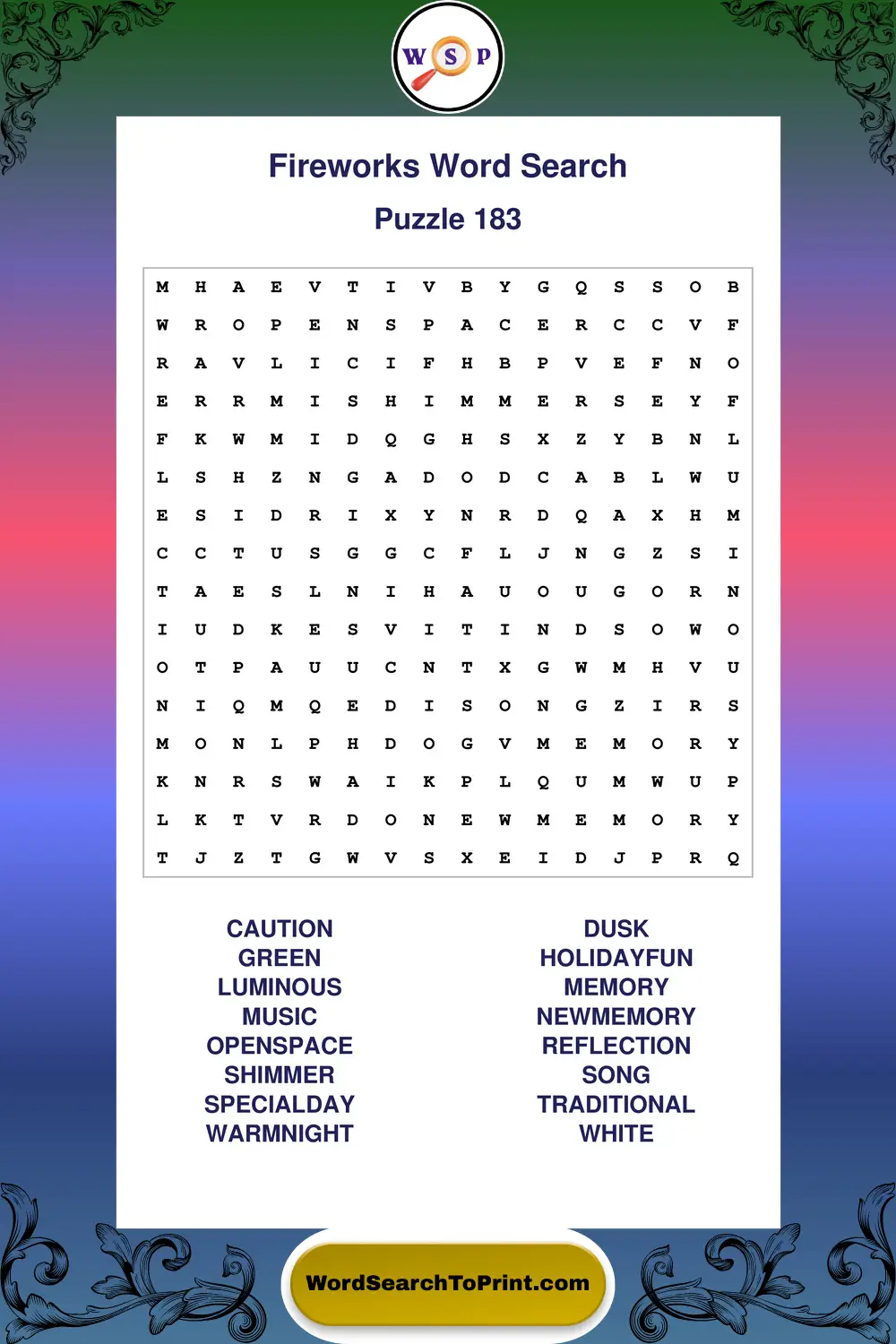 Fireworks Word Search Puzzle 183