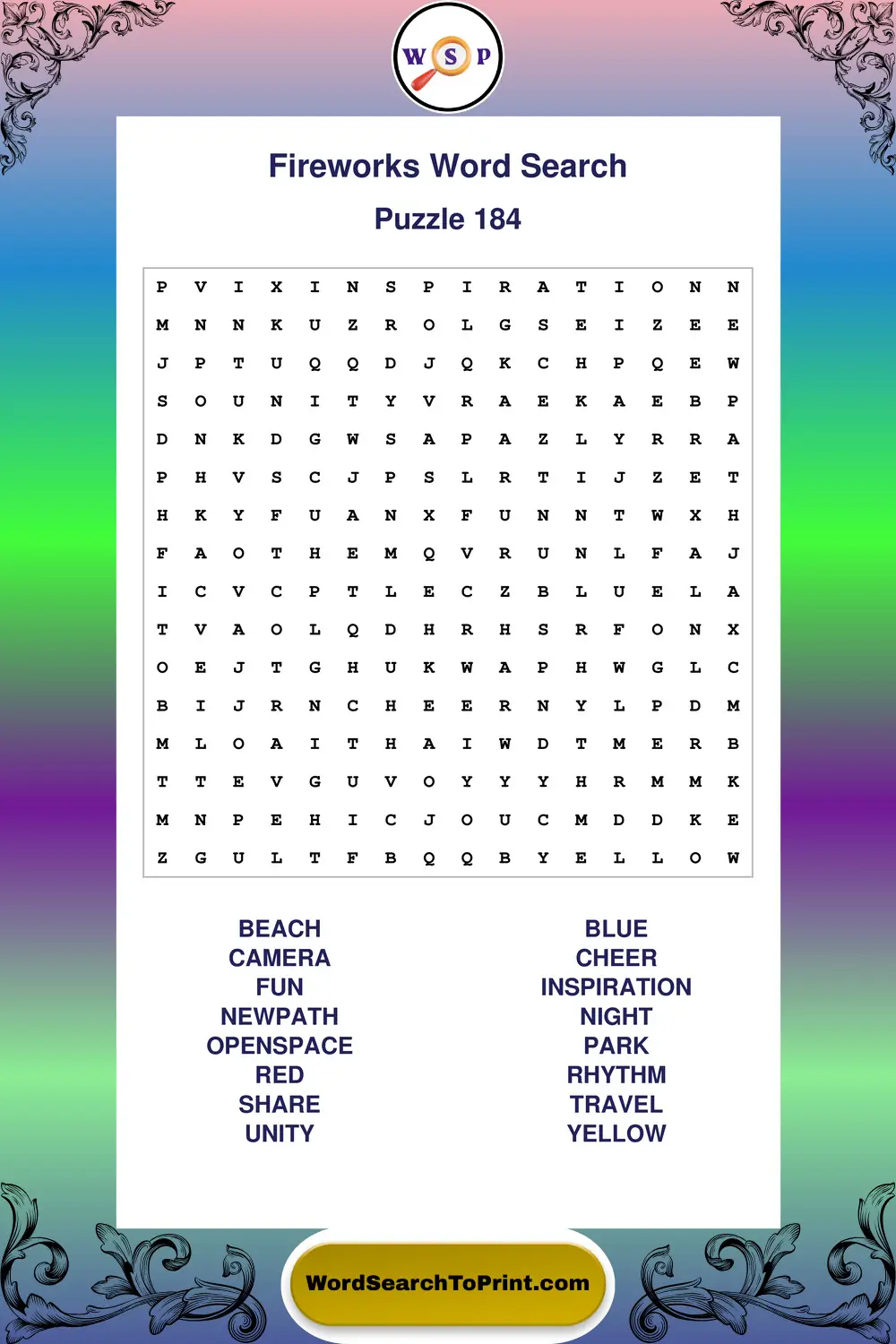 Fireworks Word Search Puzzle 184