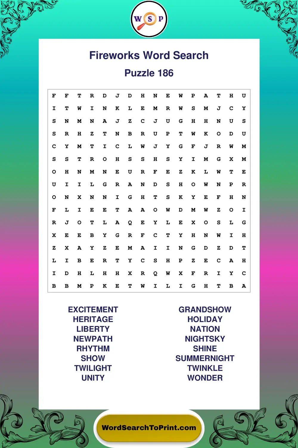 Fireworks Word Search Puzzle 186