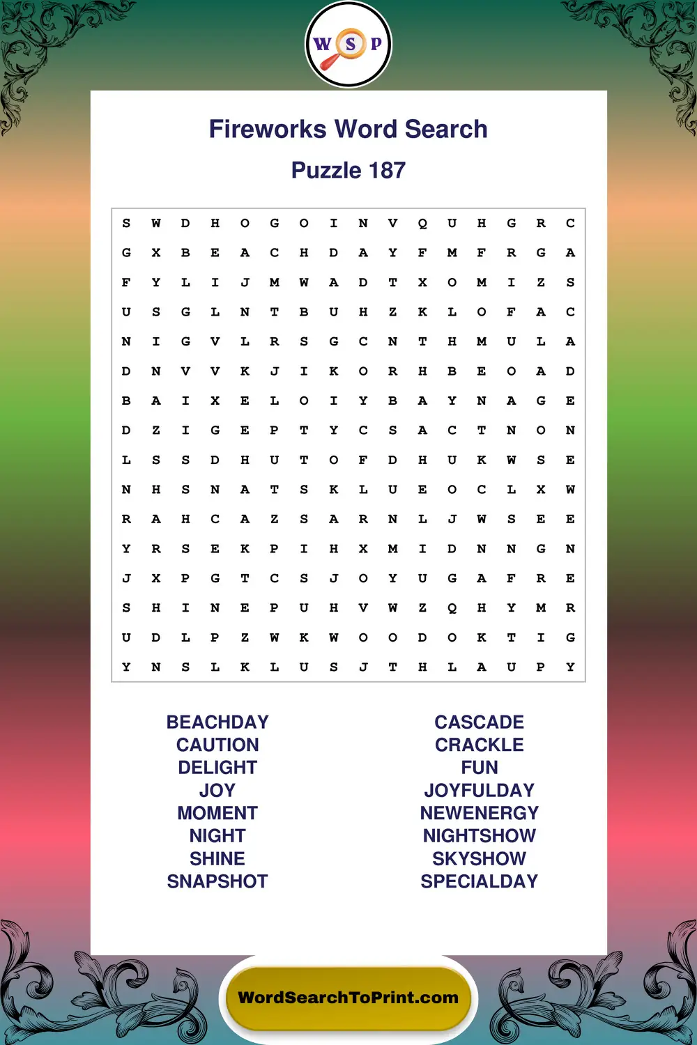 Fireworks Word Search Puzzle 187