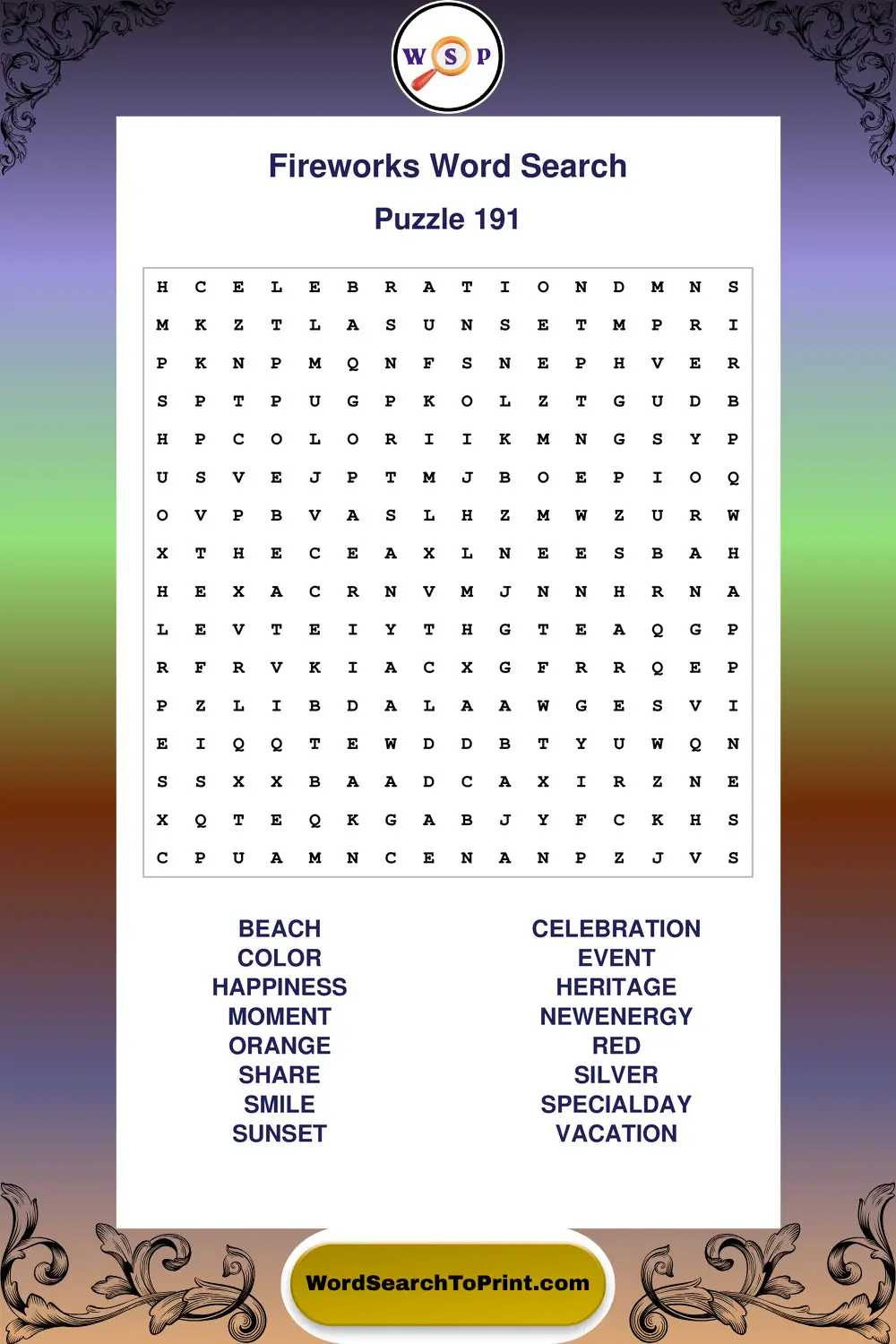 Fireworks Word Search Puzzle 191
