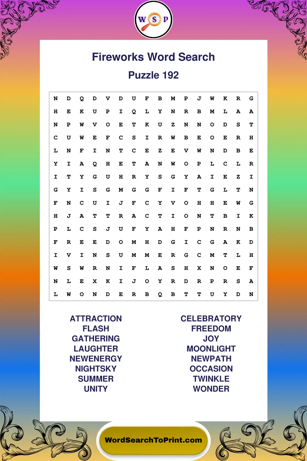 Fireworks Word Search Puzzle 192