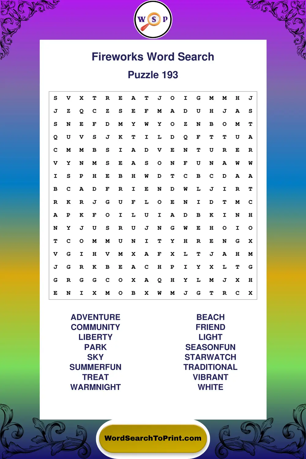 Fireworks Word Search Puzzle 193