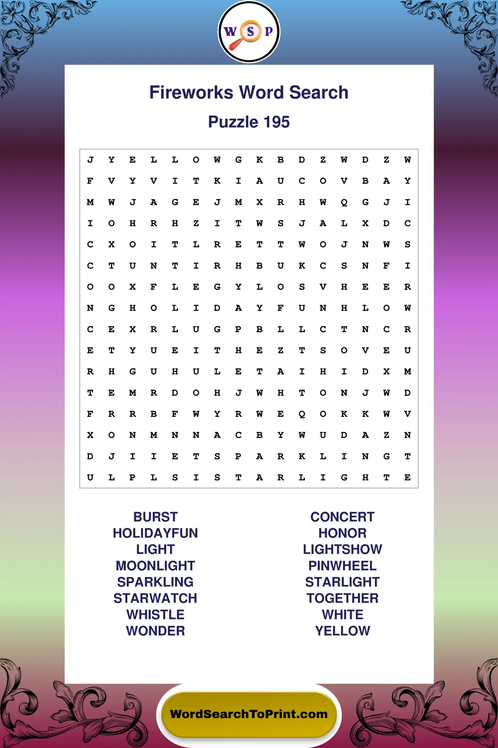 Fireworks Word Search Puzzle 195