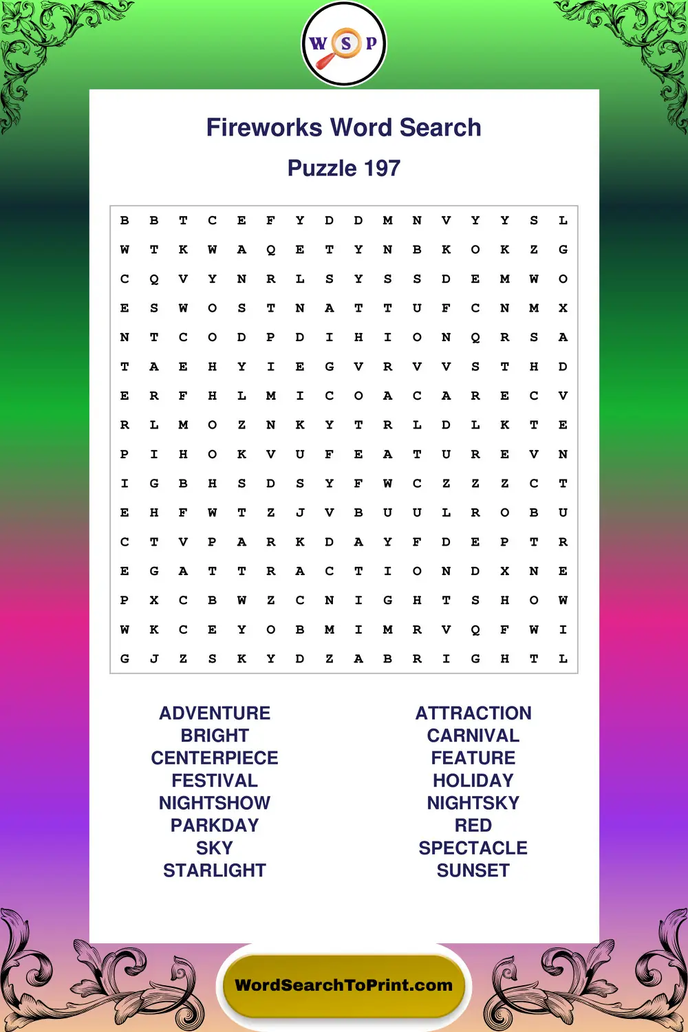 Fireworks Word Search Puzzle 197