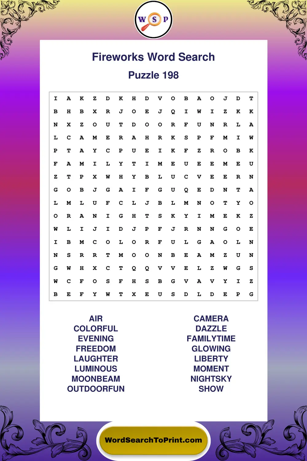 Fireworks Word Search Puzzle 198