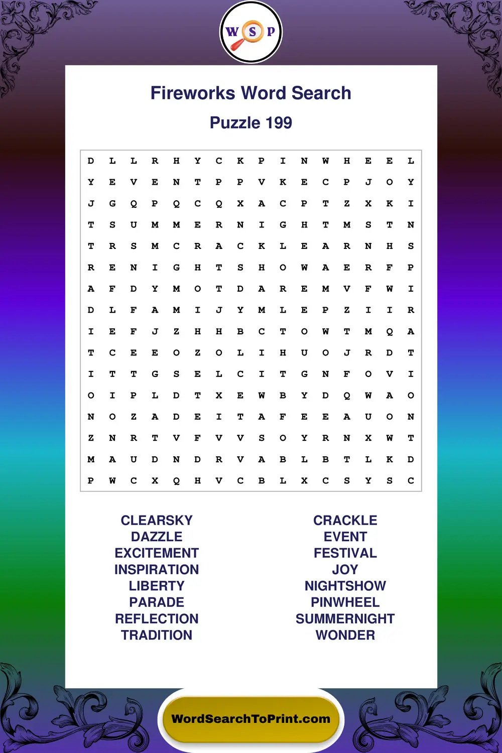Fireworks Word Search Puzzle 199