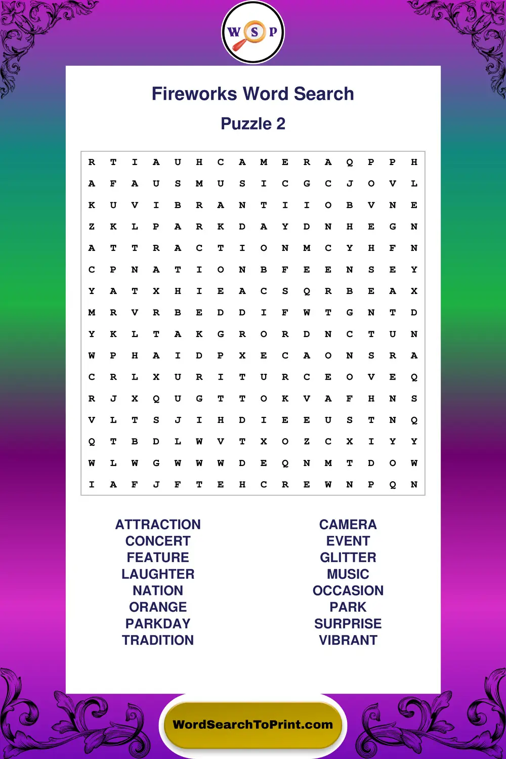 Fireworks Word Search Puzzle 2