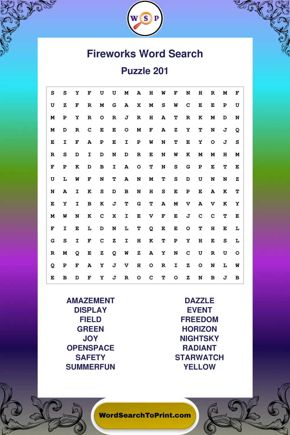 Fireworks Word Search Puzzle 201