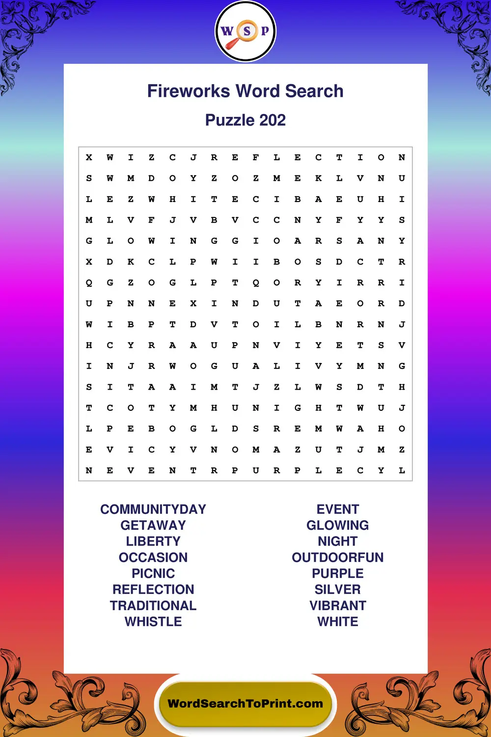 Fireworks Word Search Puzzle 202