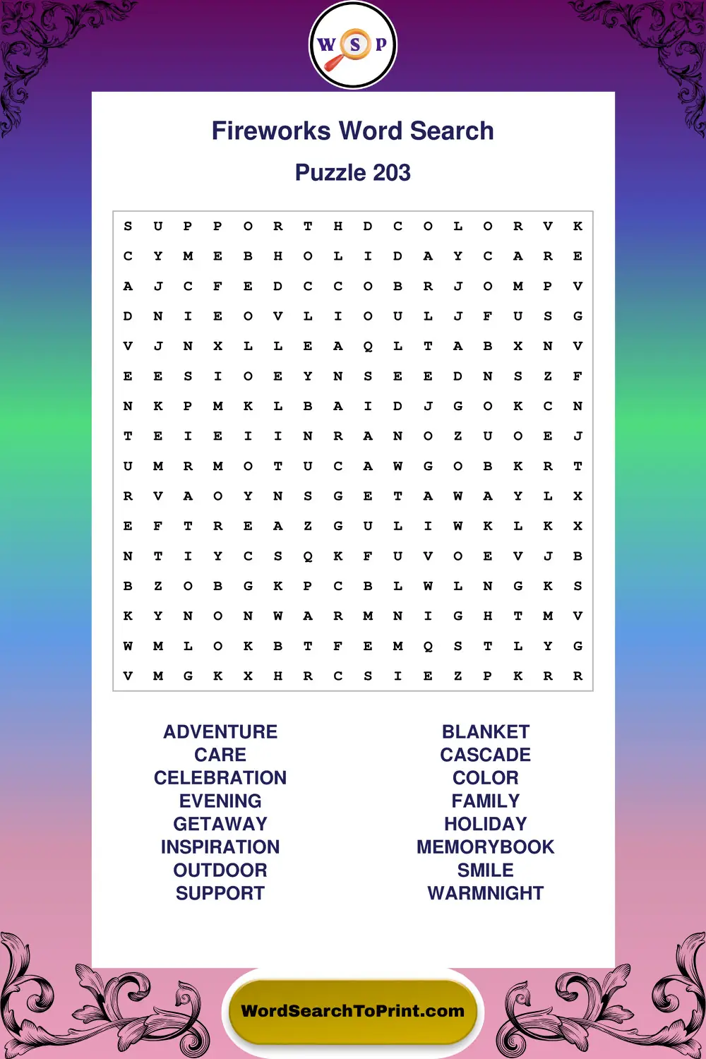 Fireworks Word Search Puzzle 203