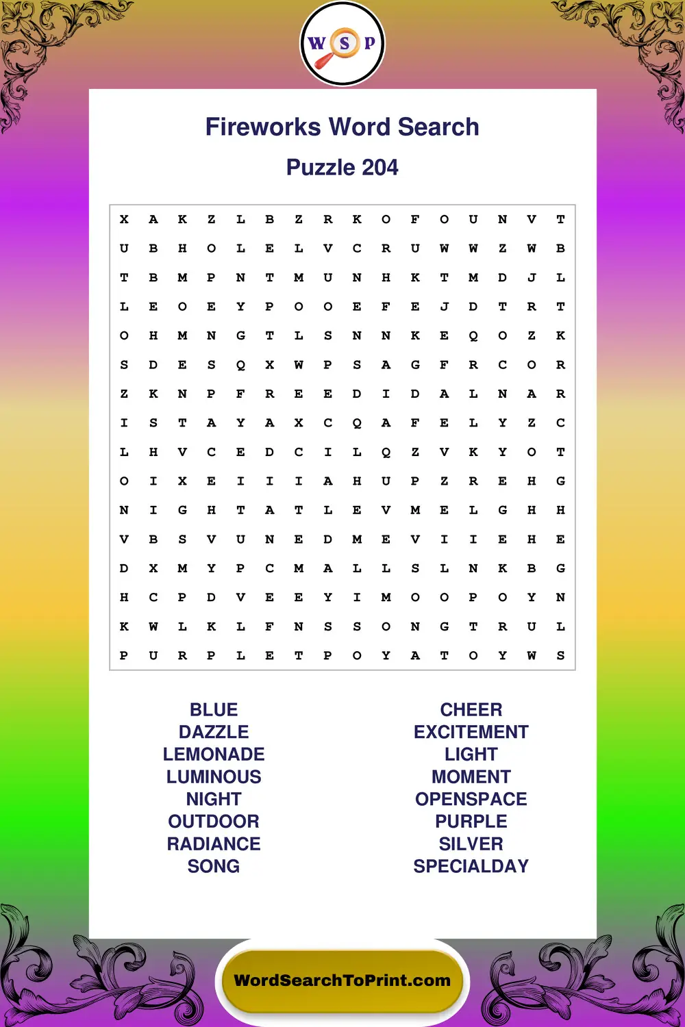 Fireworks Word Search Puzzle 204