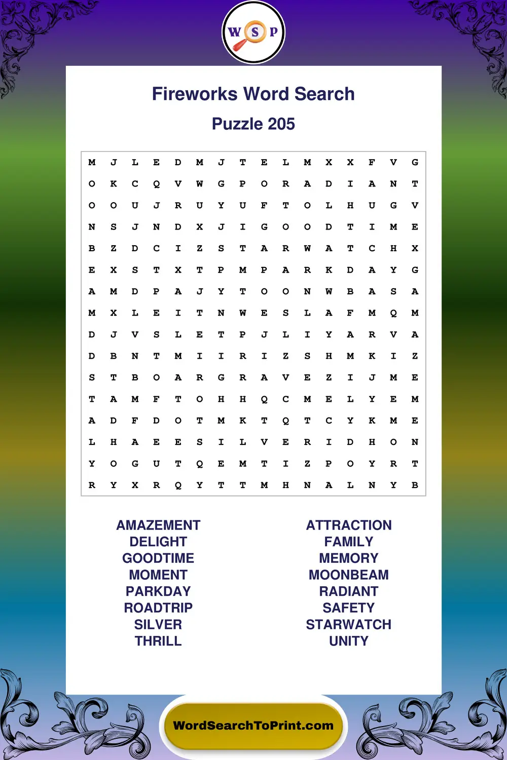 Fireworks Word Search Puzzle 205