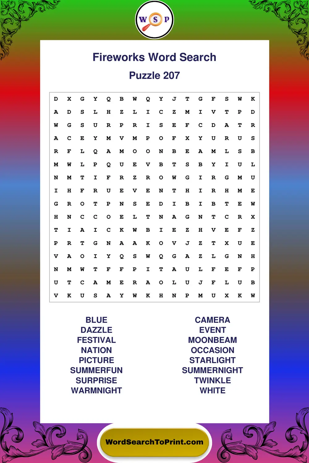 Fireworks Word Search Puzzle 207