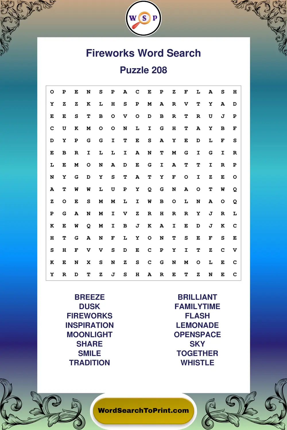 Fireworks Word Search Puzzle 208