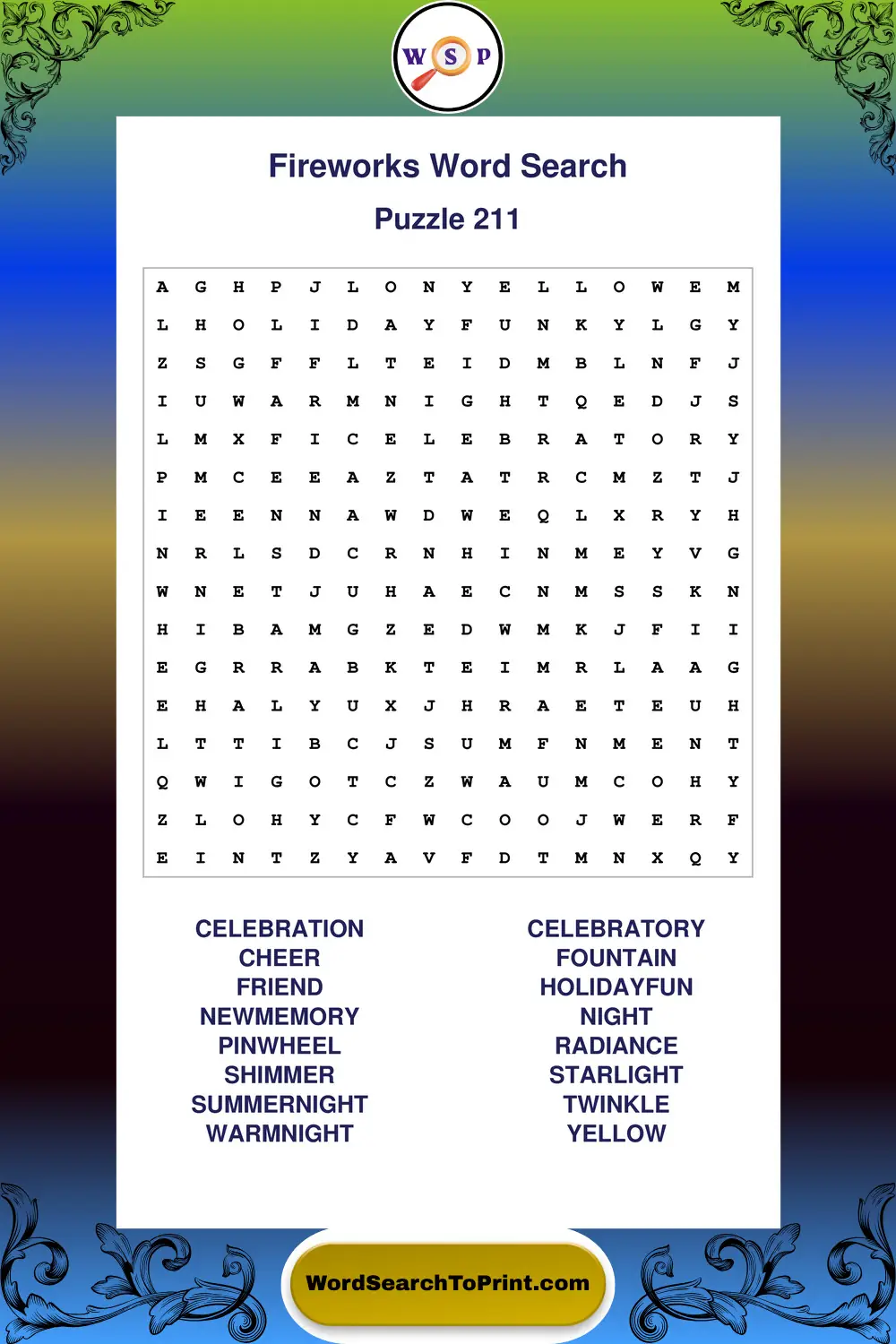 Fireworks Word Search Puzzle 211