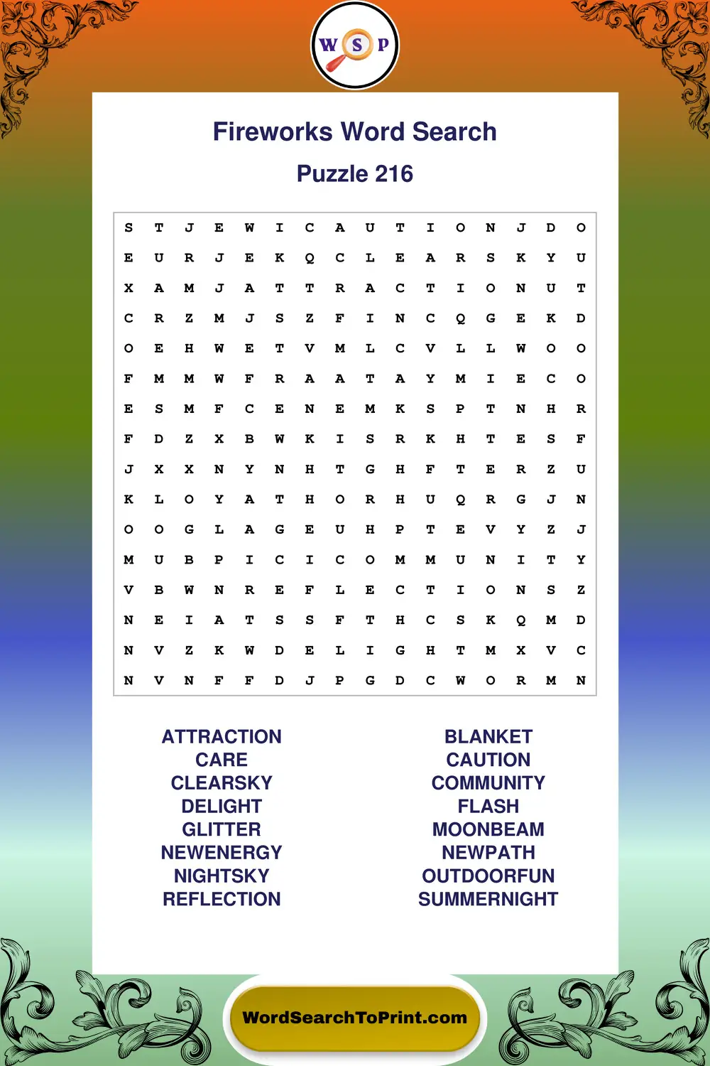 Fireworks Word Search Puzzle 216