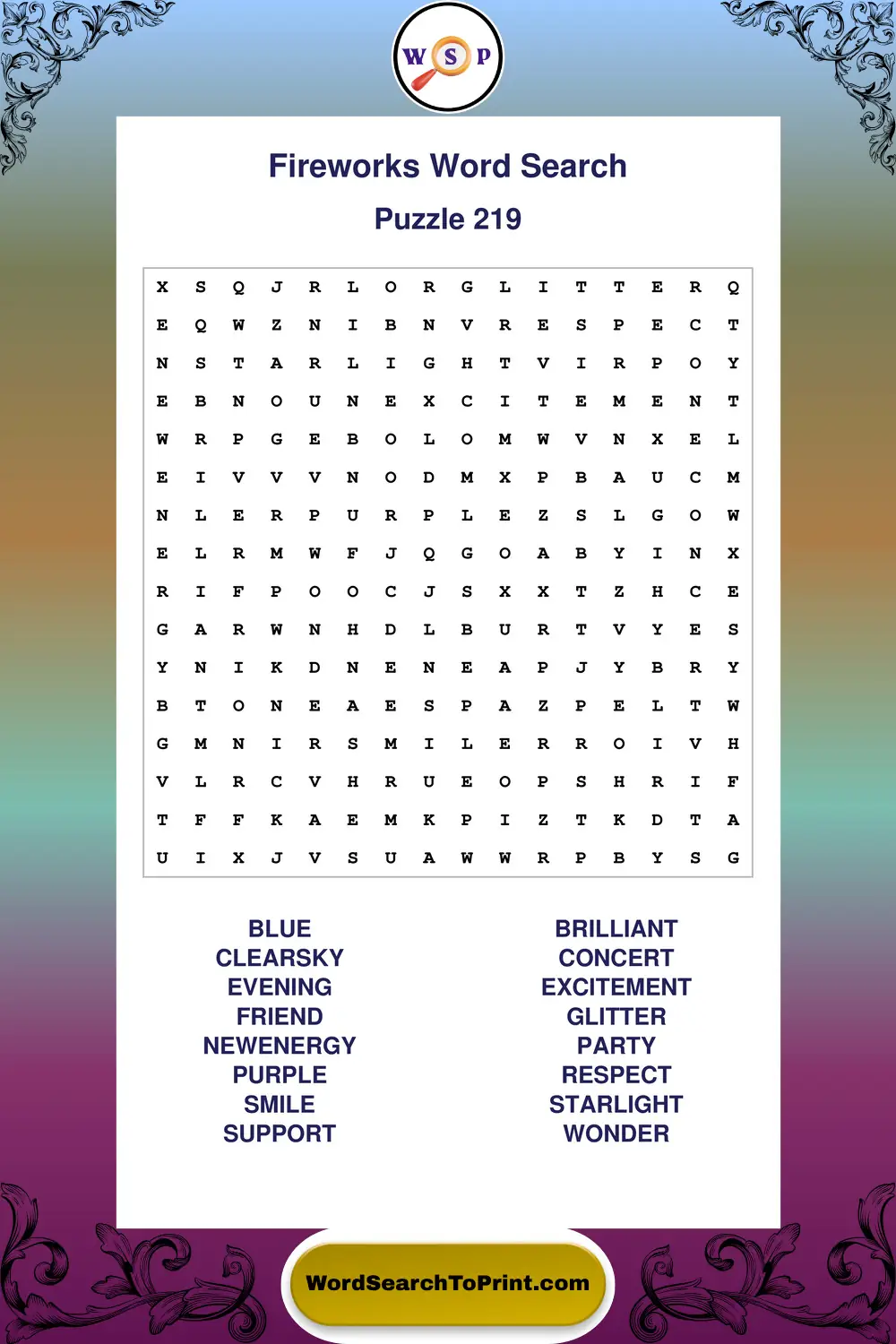 Fireworks Word Search Puzzle 219