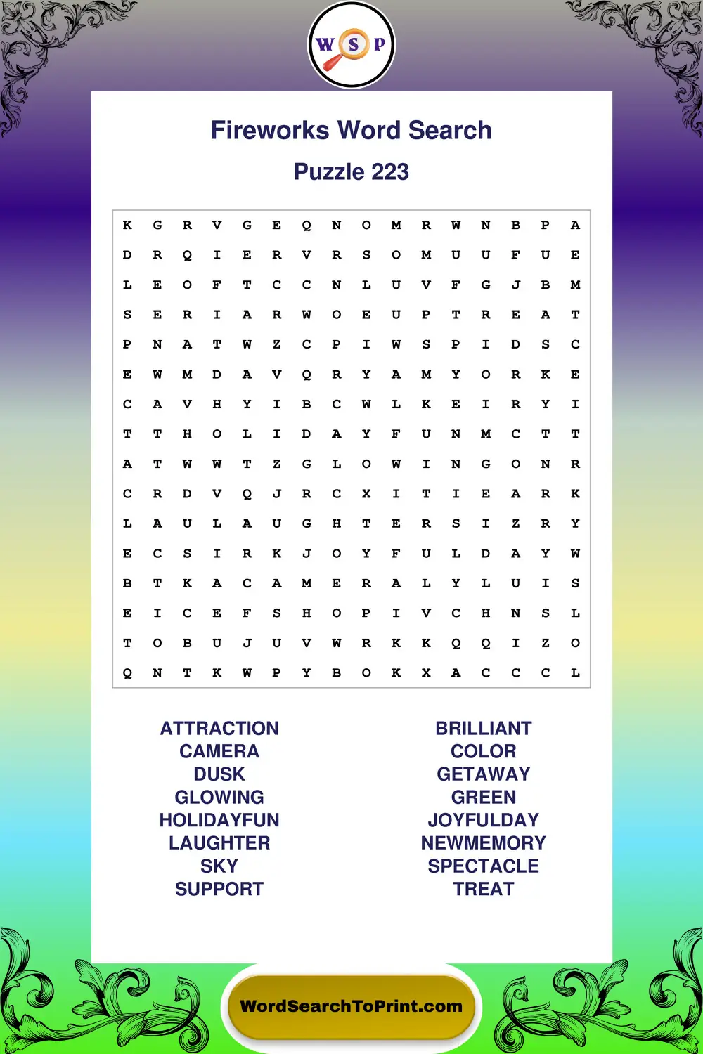 Fireworks Word Search Puzzle 223