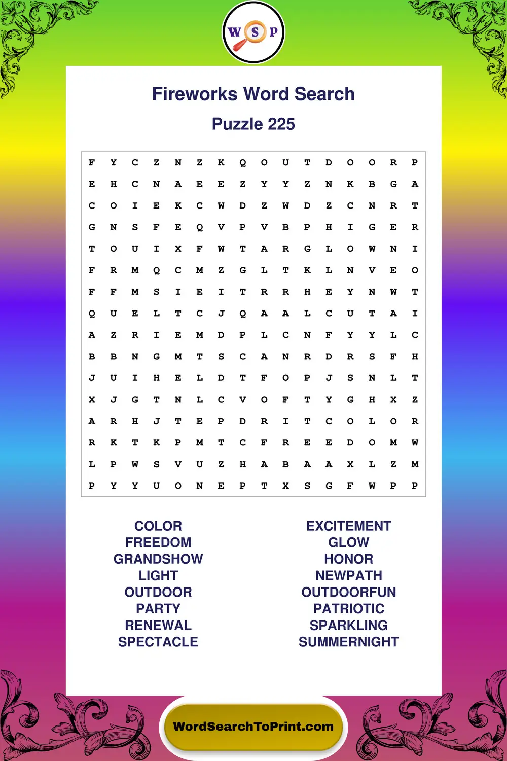 Fireworks Word Search Puzzle 225