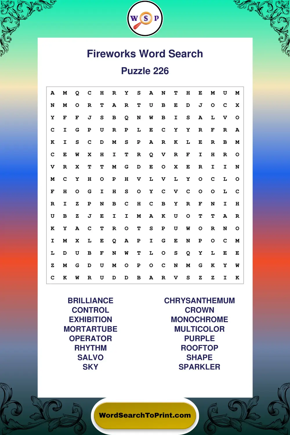 Fireworks Word Search Puzzle 226