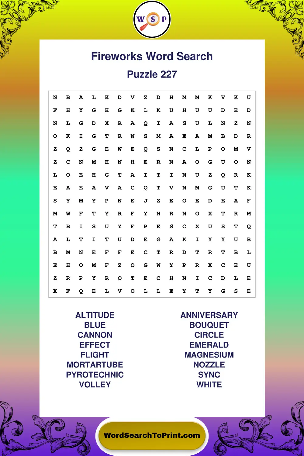 Fireworks Word Search Puzzle 227