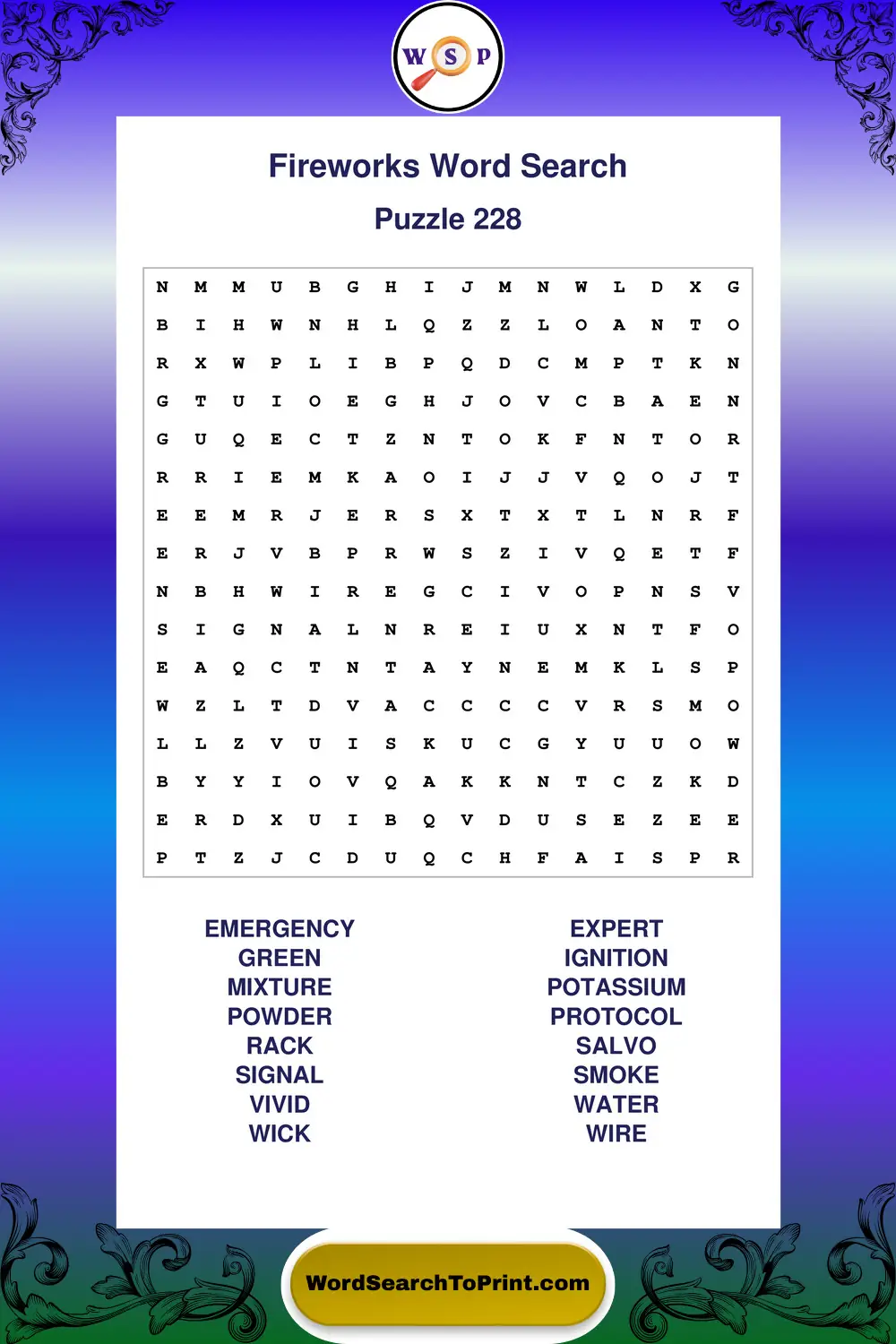 Fireworks Word Search Puzzle 228
