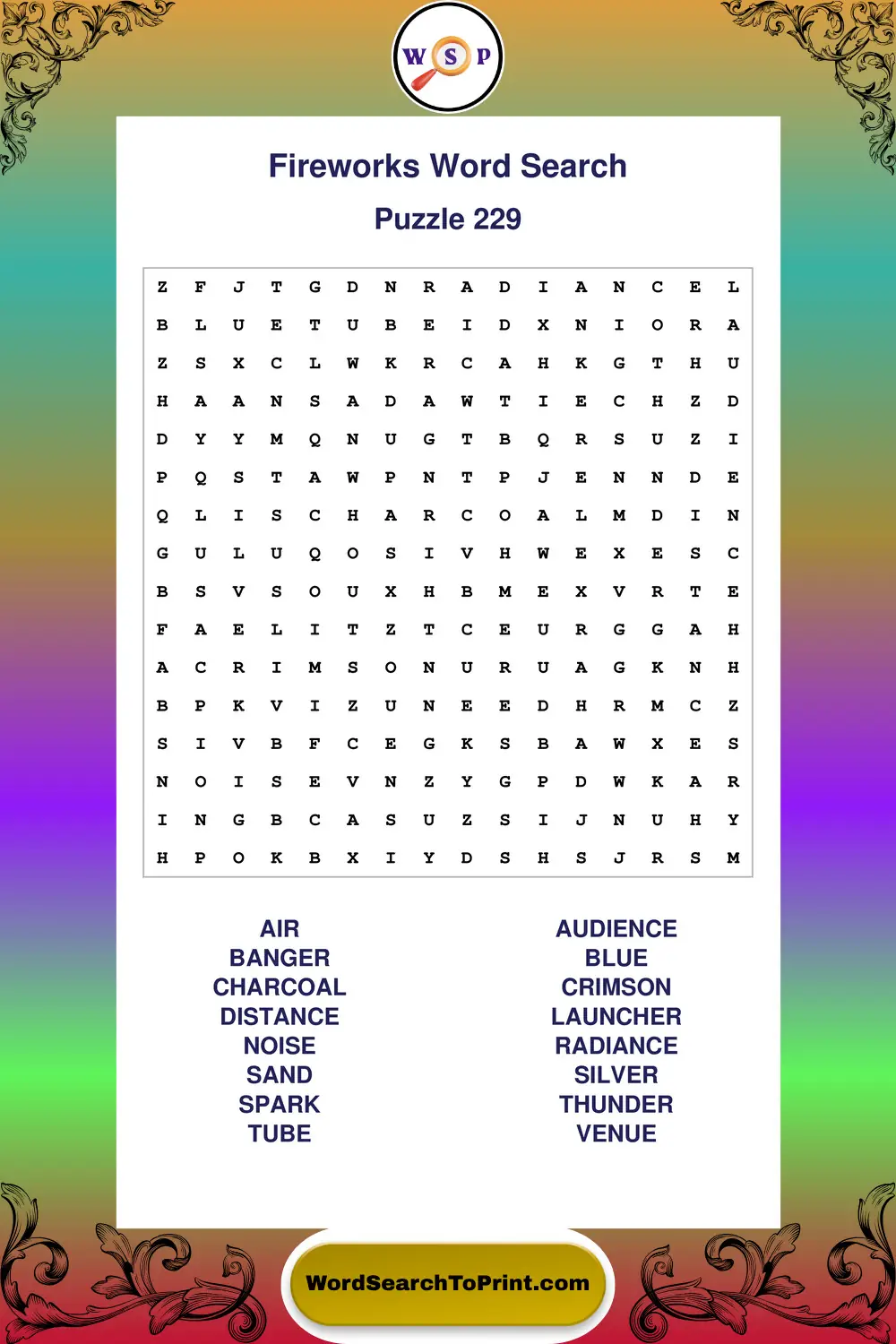 Fireworks Word Search Puzzle 229