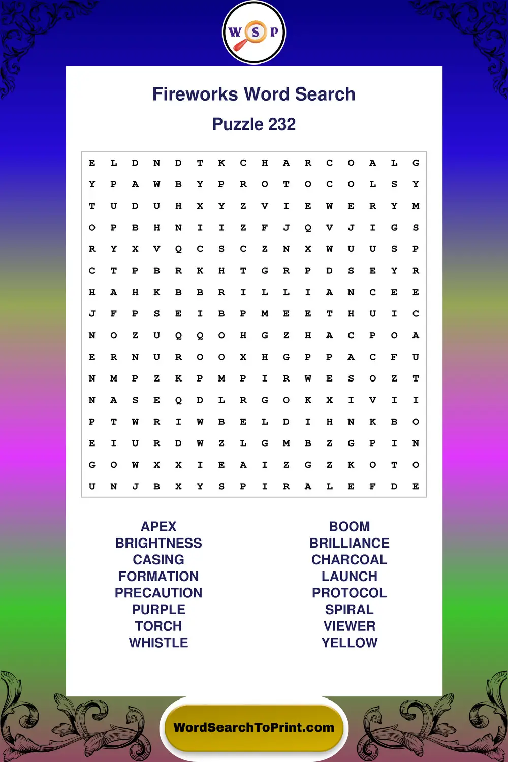 Fireworks Word Search Puzzle 232