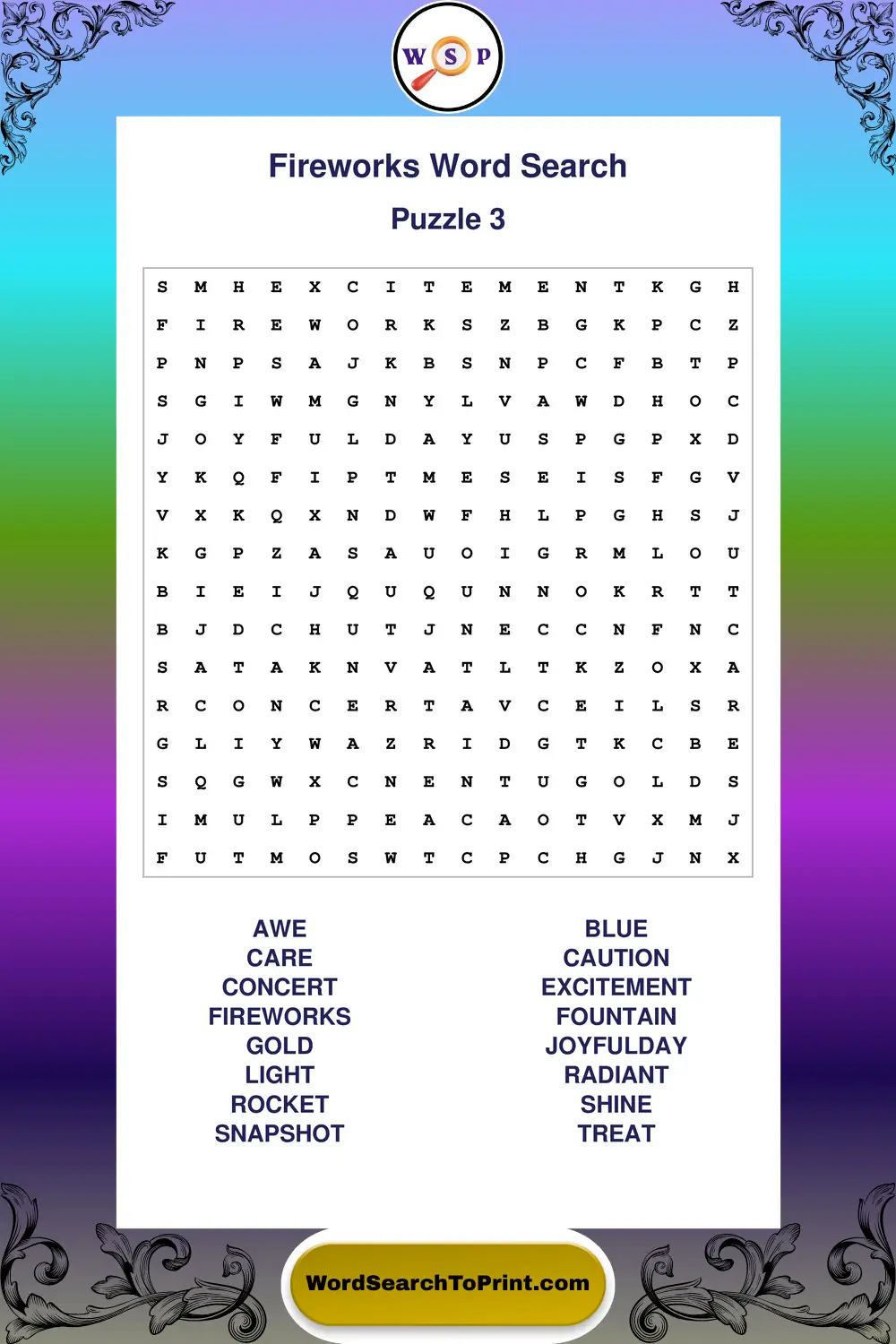 Fireworks Word Search Puzzle 3