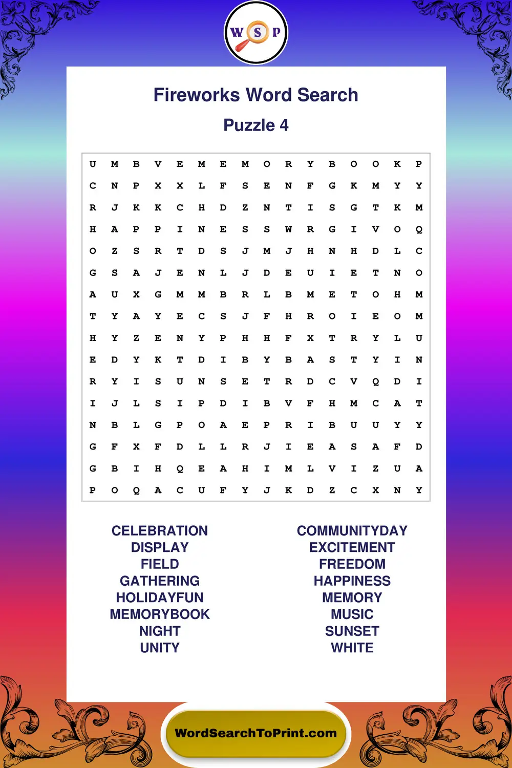 Fireworks Word Search Puzzle 4