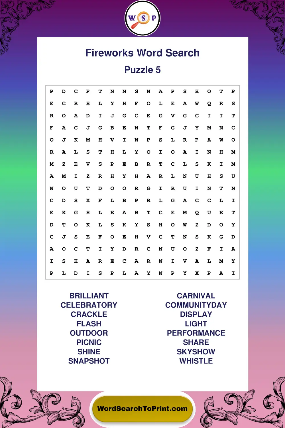 Fireworks Word Search Puzzle 5