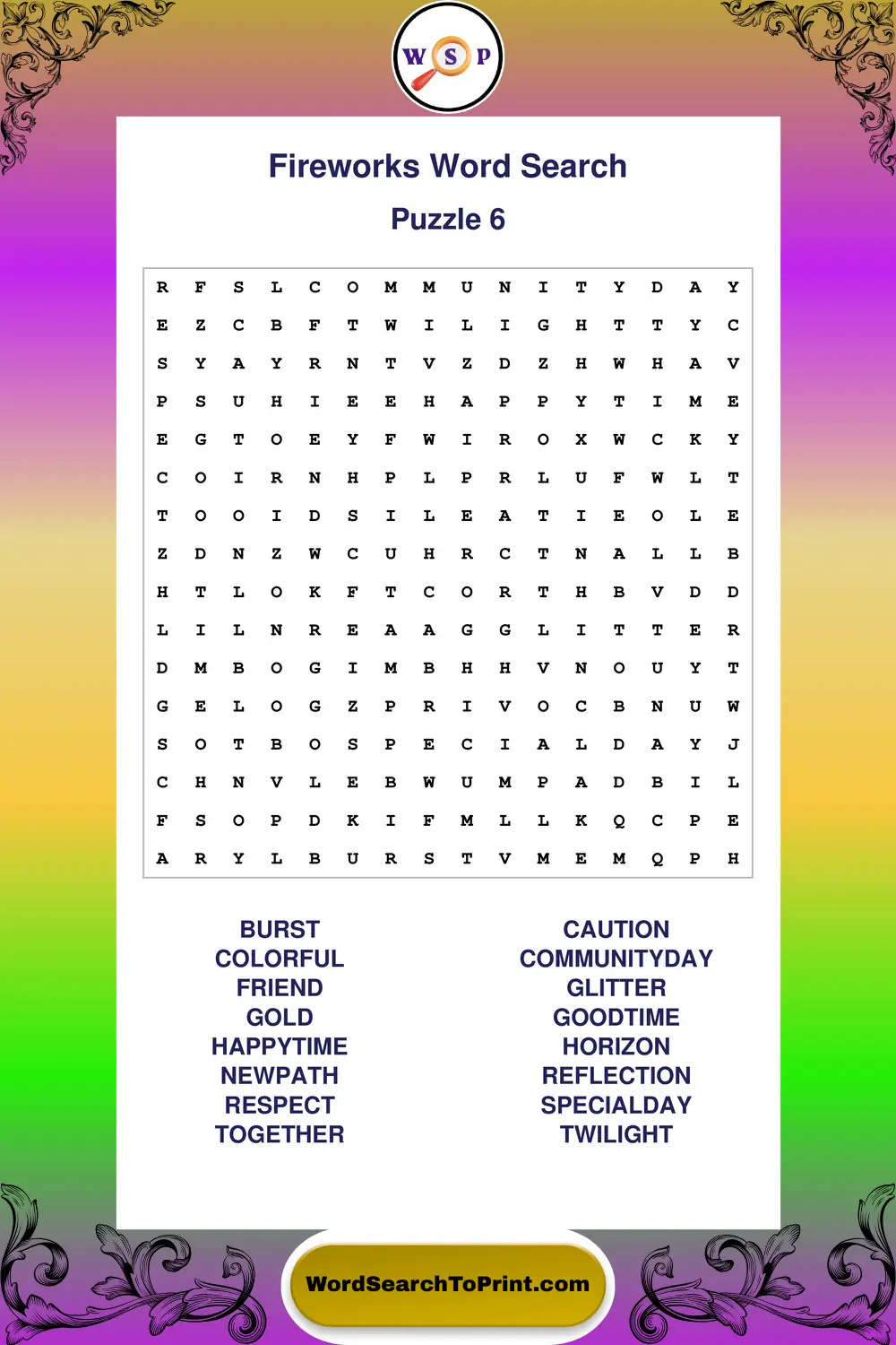 Fireworks Word Search Puzzle 6