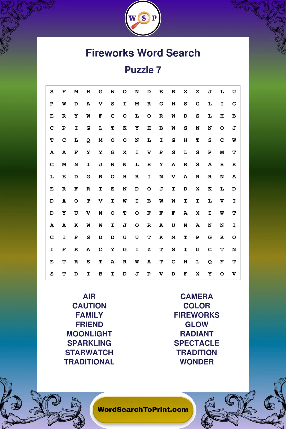 Fireworks Word Search Puzzle 7
