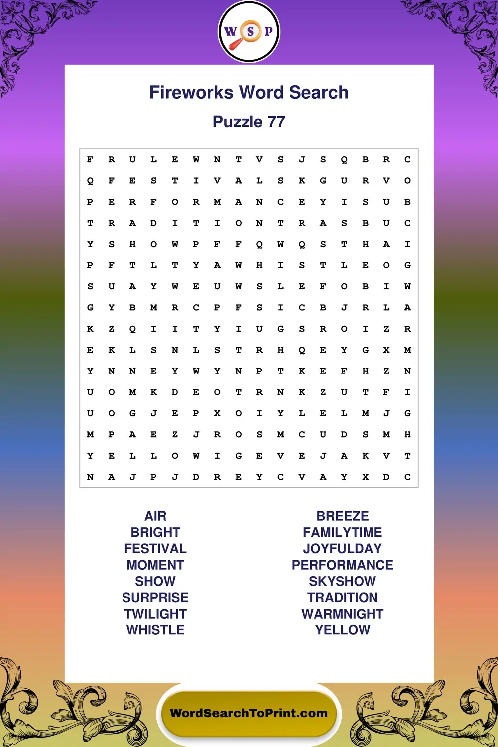 Fireworks Word Search Puzzle 77