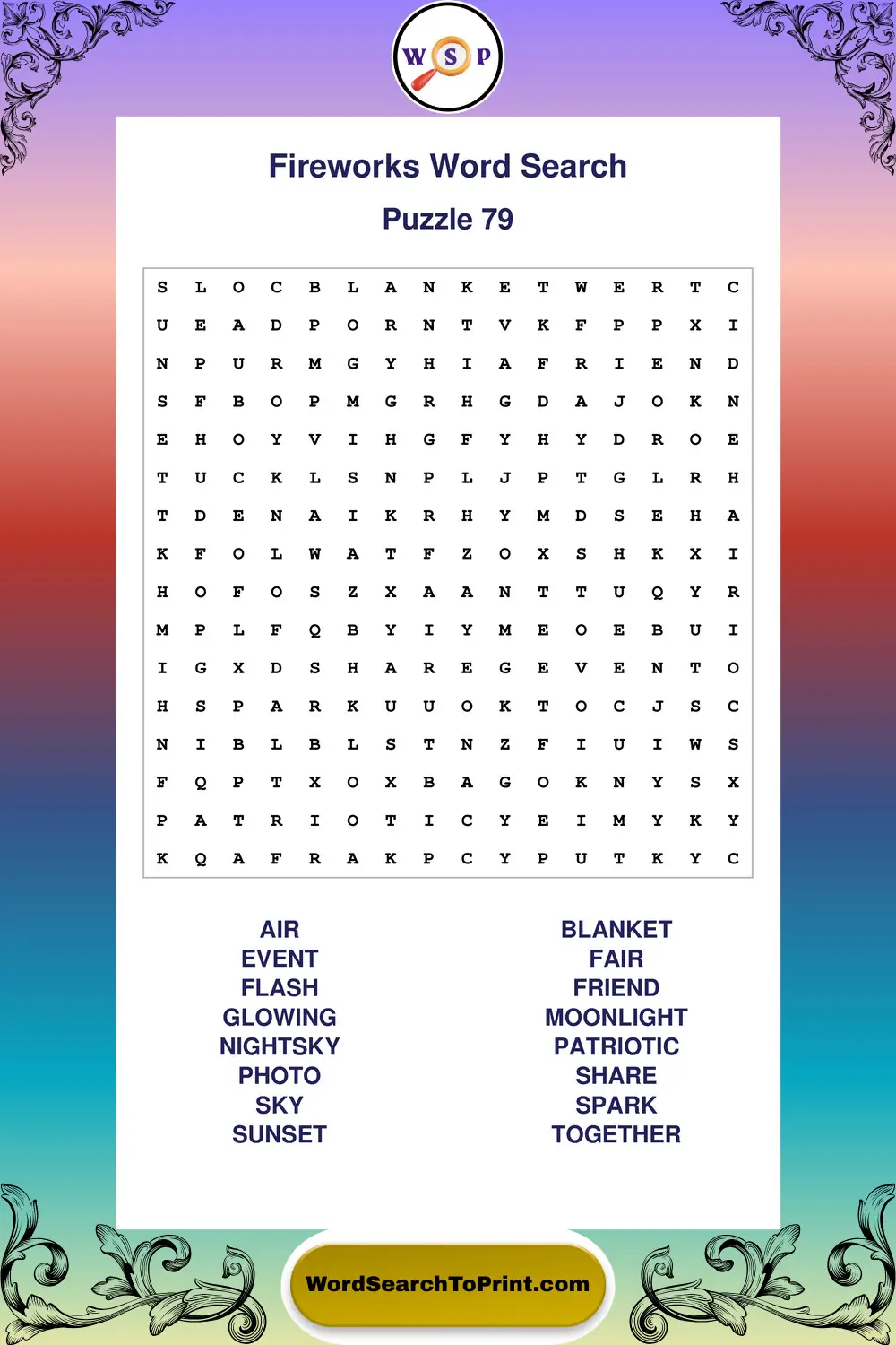Fireworks Word Search Puzzle 79