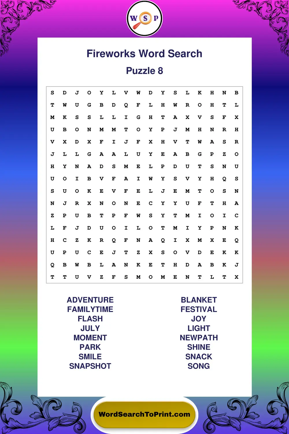 Fireworks Word Search Puzzle 8