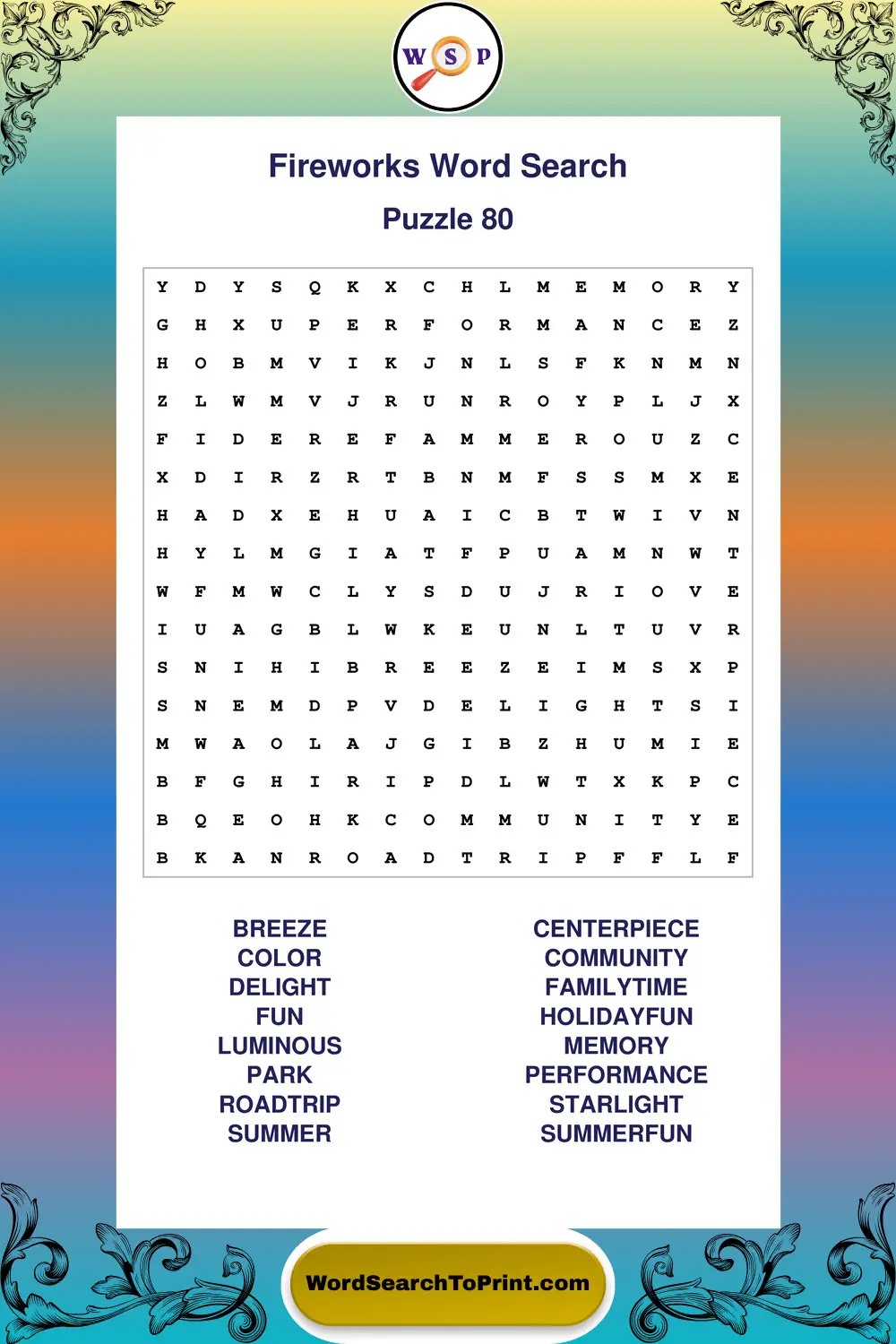 Fireworks Word Search Puzzle 80