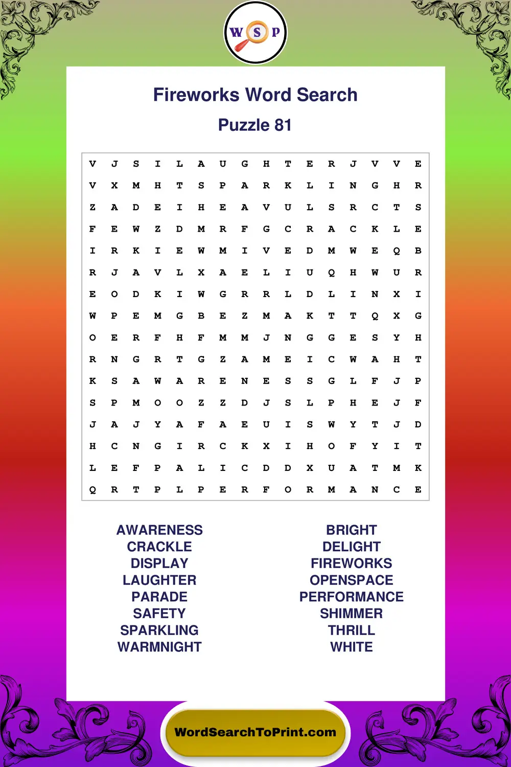 Fireworks Word Search Puzzle 81
