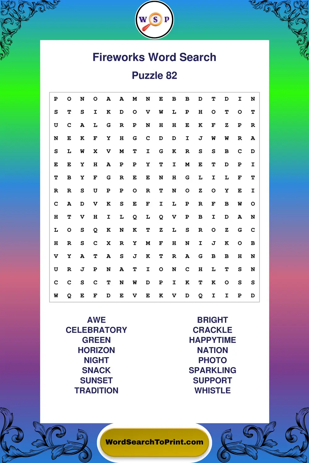 Fireworks Word Search Puzzle 82