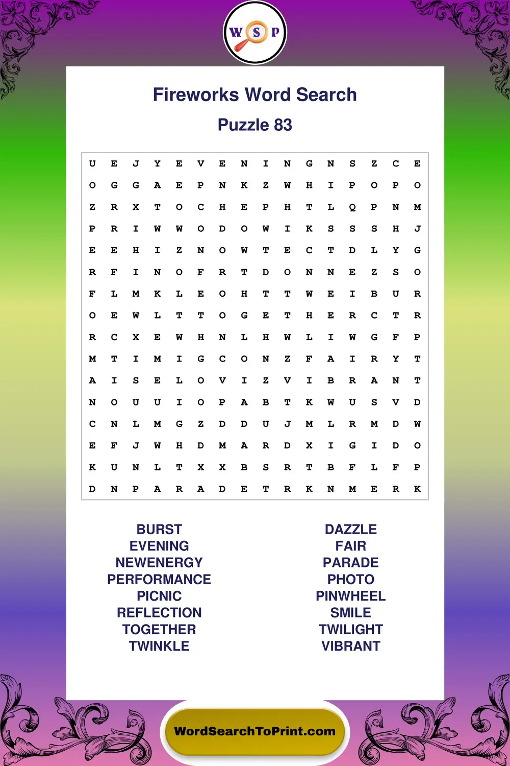 Fireworks Word Search Puzzle 83